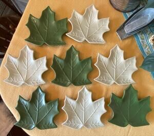 IQ Accessories 4 Maple Leaf Stoneware Plates Two Shades of Green Fall Plates